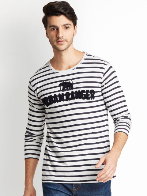 

Urban Ranger by pantaloons Men White Striped Round Neck T-shirt