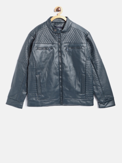 

Okane Boys Navy Blue Solid Biker Jacket