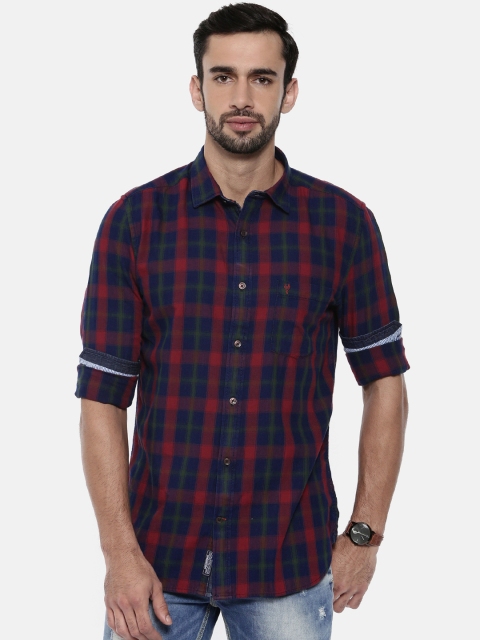 

Classic Polo Men Navy Blue & Red Slim Fit Checked Casual Shirt