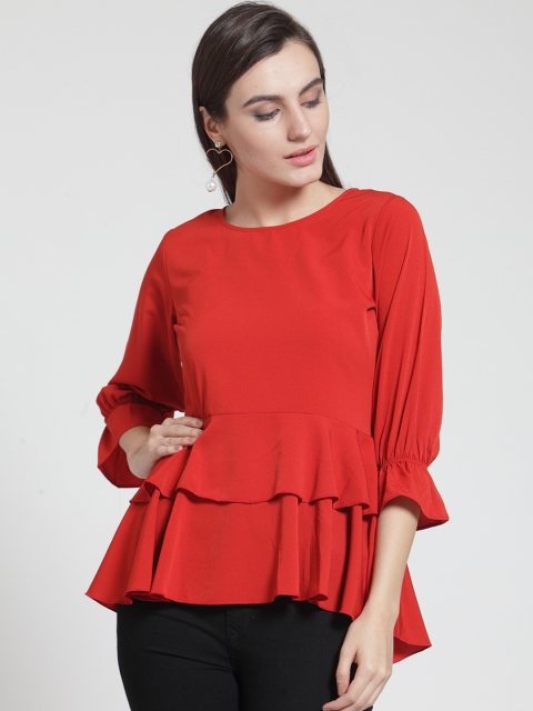 

plusS Women Red Solid Tiered Top