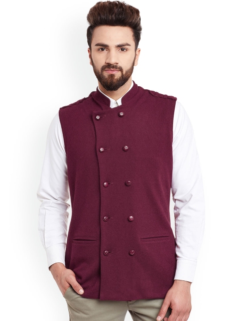 

Hypernation Men Maroon Double-Breasted Pure Cotton Waistcoat