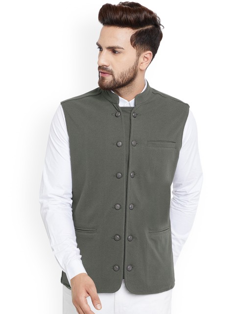 

Hypernation Men Grey Double-Breasted Pure Cotton Waistcoat