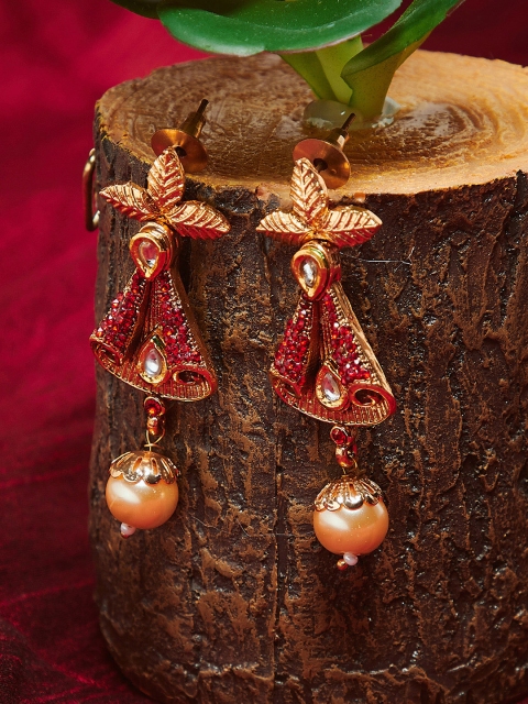 

PANASH Gold-Toned & Red Triangular Drop Earrings