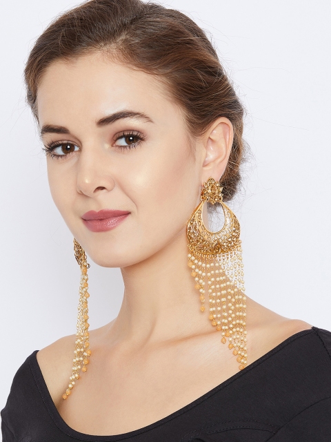

PANASH Peach-Coloured Gold Plated Handcrafted Crescent Shaped Chandbalis