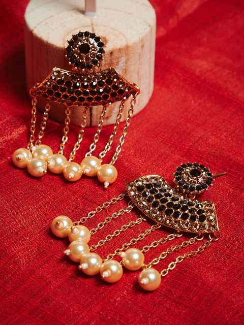 

PANASH White & Black Gold Plated Handcrafted Contemporary Drop Earrings