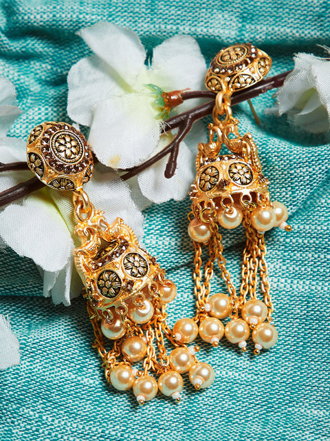 

PANASH Gold-Plated and Pearl Studded Jhumkas