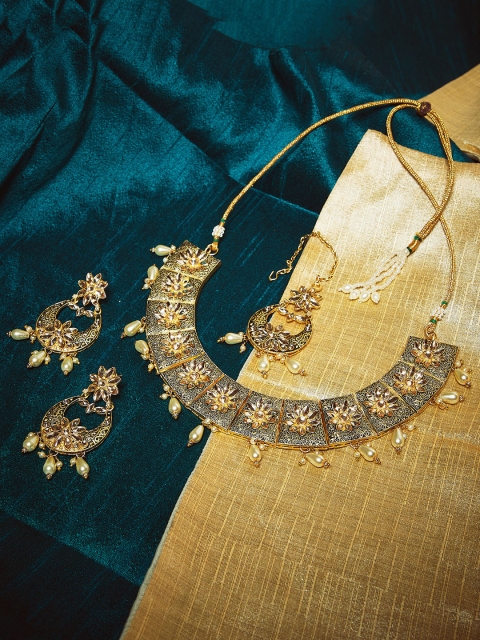 

PANASH Gold-Plated Pearl Studded Handcrafted Jewellery Set