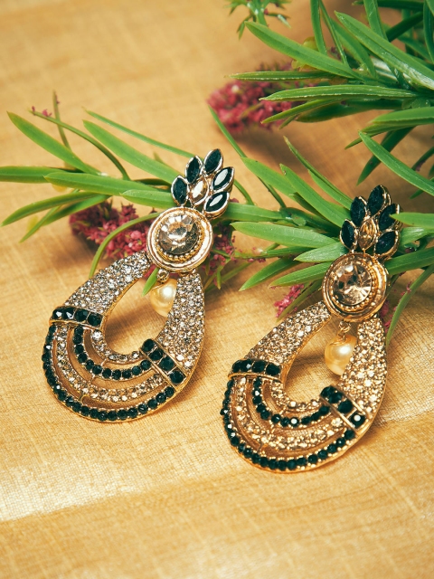 

PANASH Black & Gold-Plated Crescent Shaped Drop Earrings