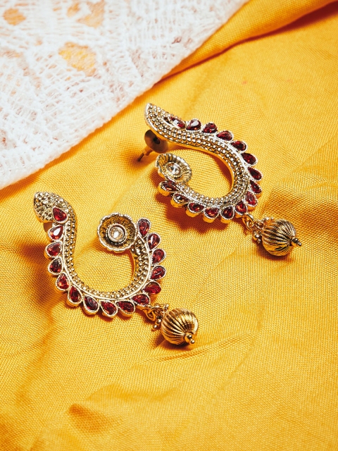 

PANASH Gold-Toned Paisley Shaped Drop Earrings