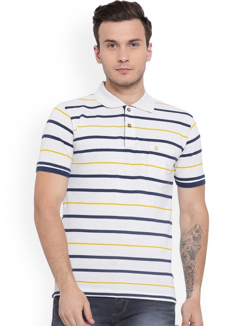 

Duke Men Off-White Striped Polo Collar T-shirt