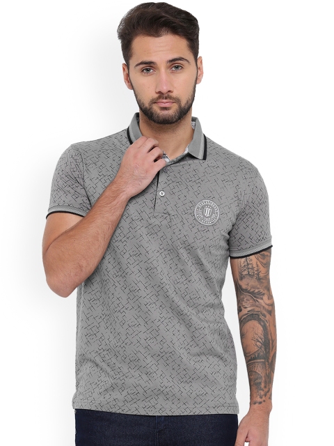

Duke Men Grey Printed Polo Collar T-shirt