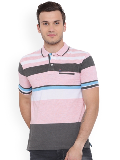 

Duke Men Pink Striped Polo Collar T-shirt