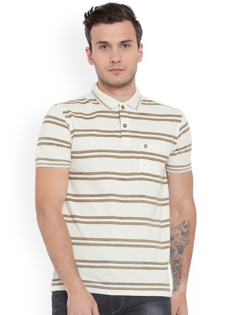 

Duke Men Off-White Striped Polo Collar T-shirt