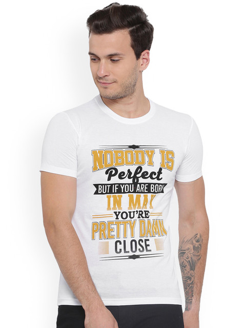 

Duke Men White Printed Round Neck T-shirt