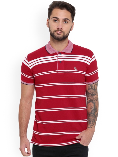 

Duke Men Red Striped Polo Collar T-shirt