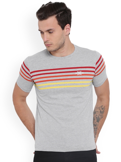 

Duke Men Grey Striped Round Neck T-shirt