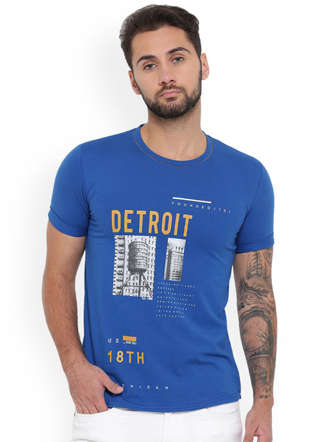 

Duke Men Blue Printed Round Neck T-shirt