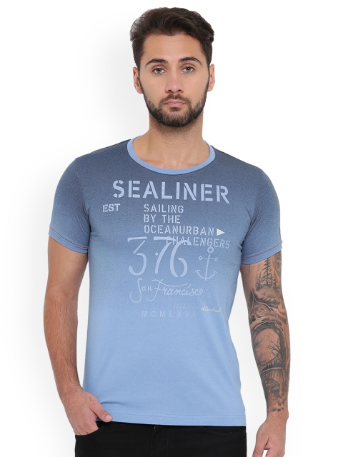 

Duke Men Blue Printed Round Neck T-shirt