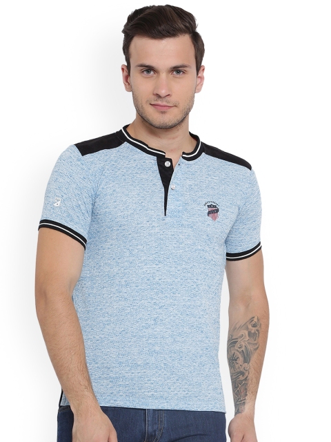 

Duke Men Blue Solid Henley Neck T-shirt