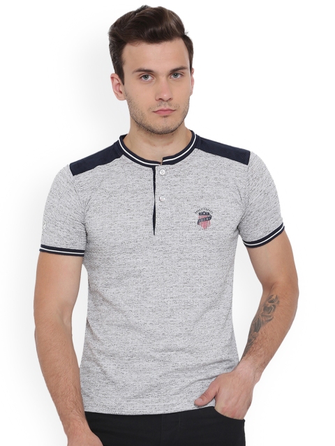 

Duke Men Grey Self Design Henley Neck T-shirt