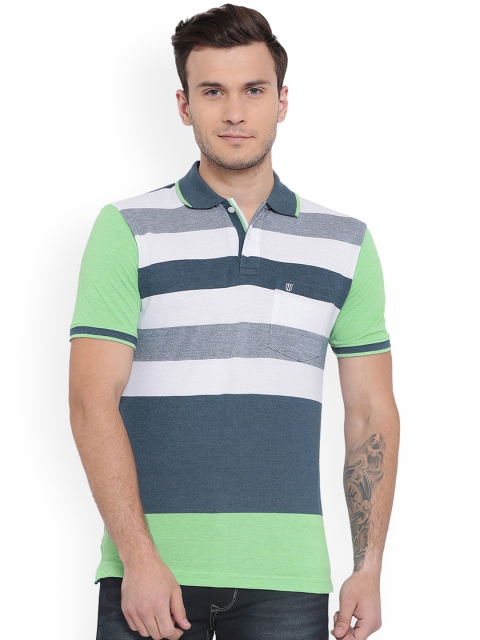 

Duke Men Blue & Green Striped Polo Collar T-shirt