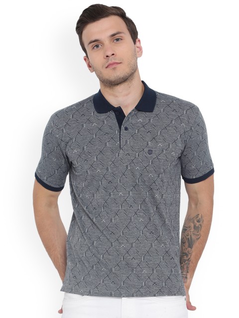 

Duke Men Navy Blue Self Design Polo Collar T-shirt