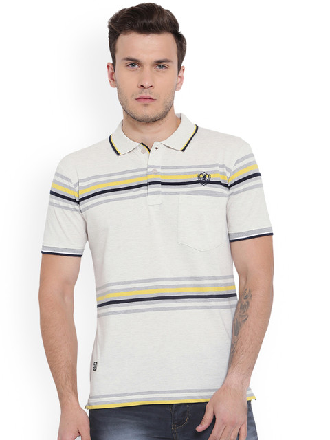 

Duke Men Off-White Striped Polo Collar T-shirt