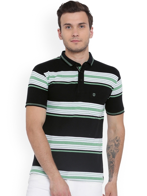 

Duke Men Black & Green Striped Polo Collar T-shirt
