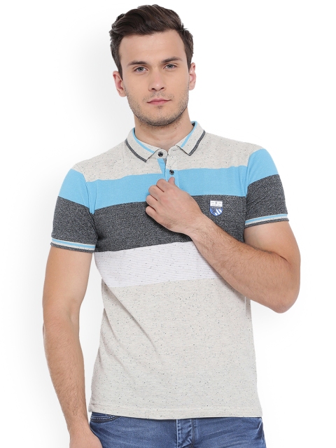 

Duke Men Grey Striped Polo Collar T-shirt