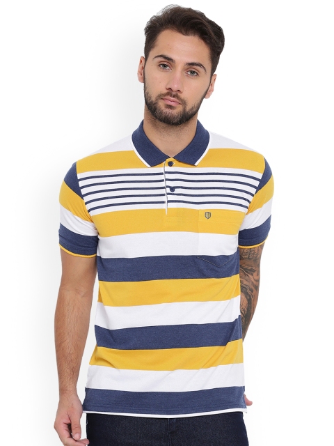 

Duke Men Navy Blue Striped Polo Collar T-shirt