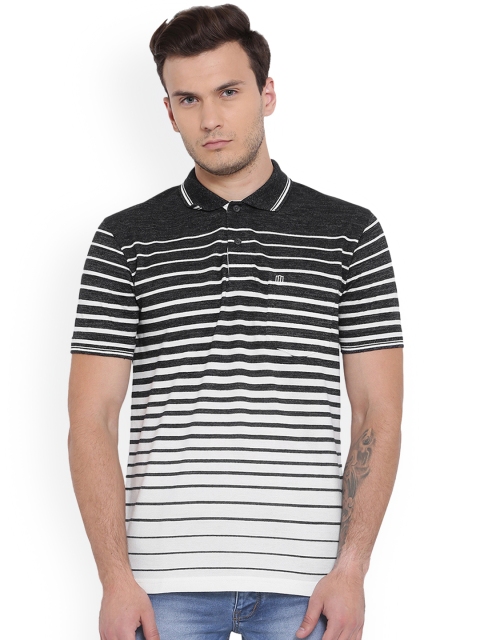 

Duke Men Charcoal Grey Striped Polo Collar T-shirt