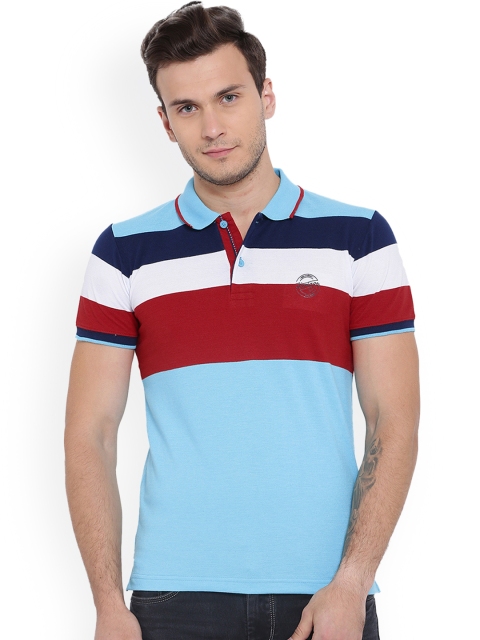 

Duke Men Blue Striped Polo Collar T-shirt
