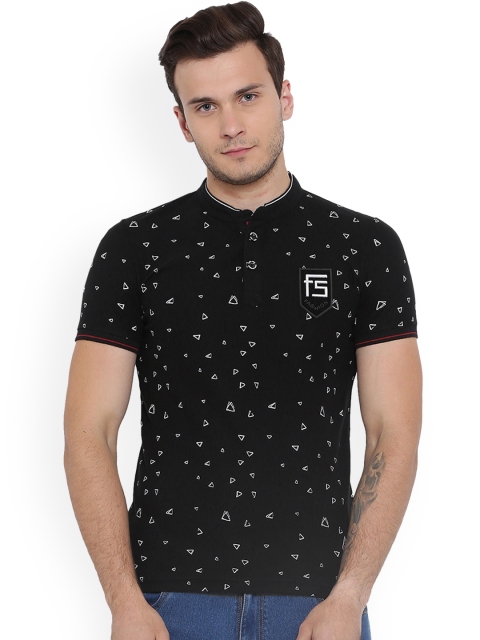

Duke Men Black Printed Mandarin Collar T-shirt