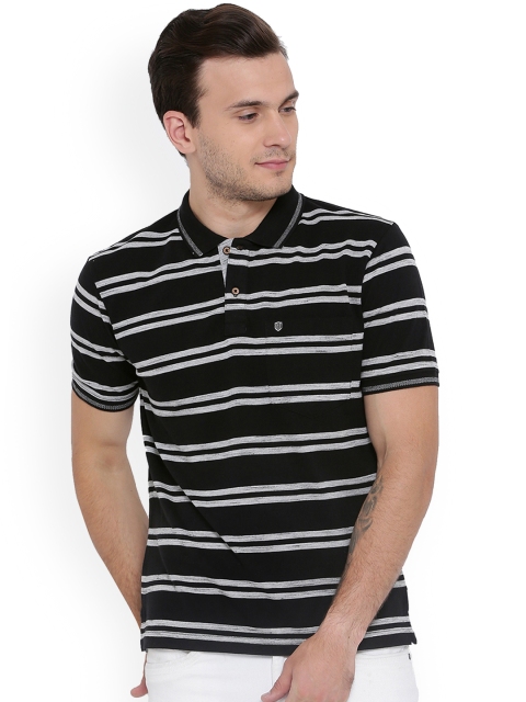 

Duke Men Black Striped Polo Collar T-shirt