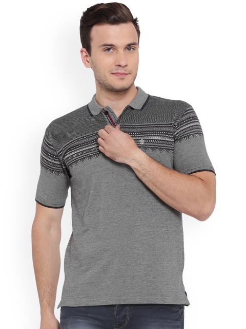 

Duke Men Grey Self Design Polo Collar T-shirt
