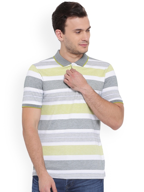 

Duke Men Green & Grey Striped Polo Collar T-shirt