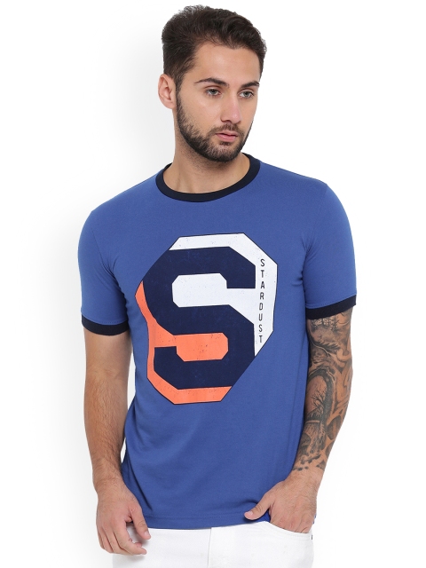

Duke Men Blue Printed Round Neck T-shirt