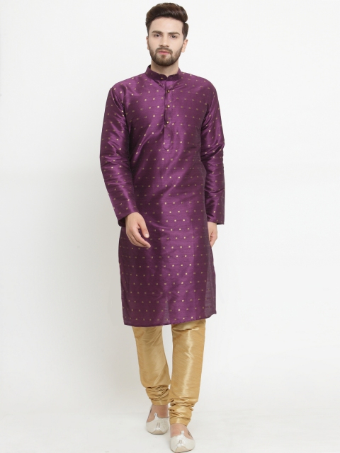 

Jompers Men Purple & Beige Self Design Kurta with Churidar