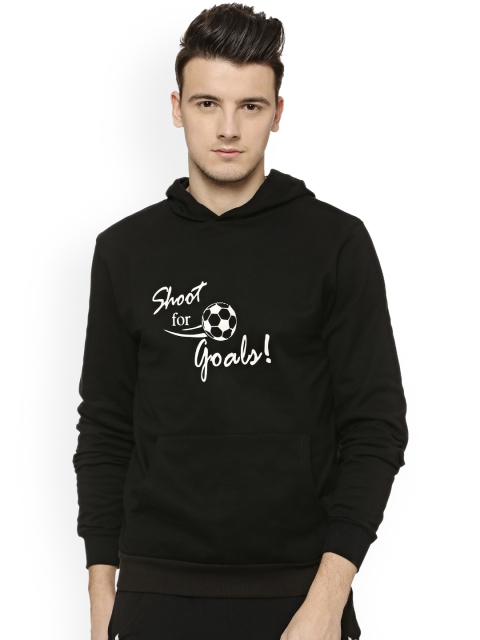 

Campus Sutra Men Black Printed Hooded Sweatshirt