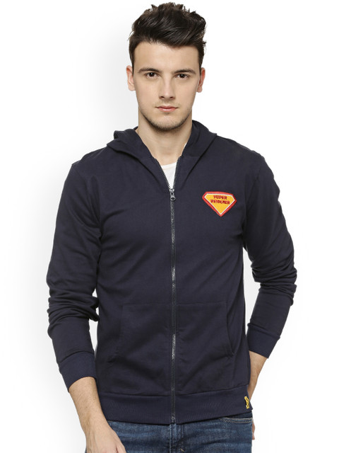 

Campus Sutra Men Blue Solid Hooded Sweatshirt