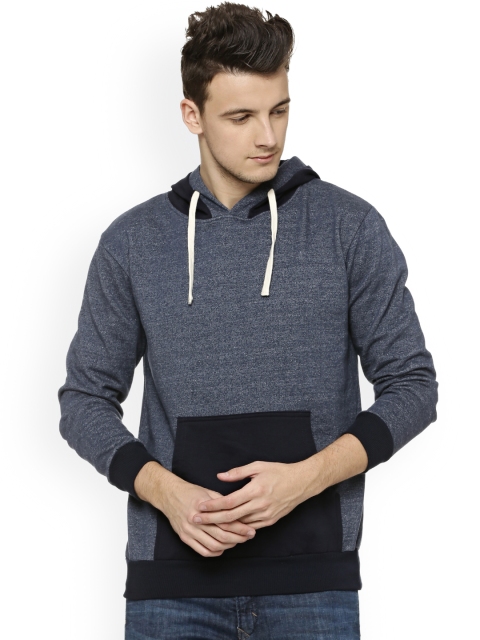 

Campus Sutra Men Blue & Black Self Design Hooded Sweatshirt