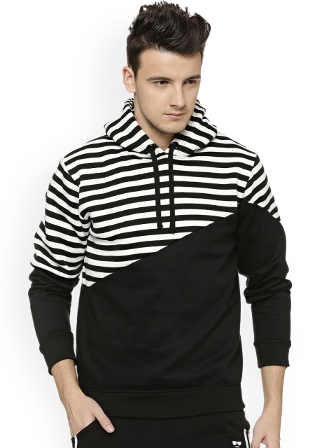 

Campus Sutra Men White & Black Striped Hooded Sweatshirt