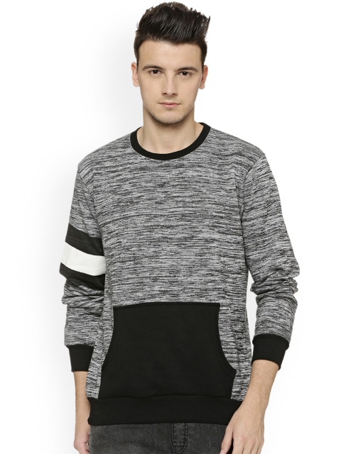 

Campus Sutra Men Grey Melange & Black Solid Sweatshirt