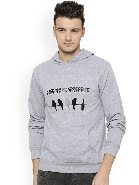 

Campus Sutra Men Grey Printed Hooded Sweatshirt