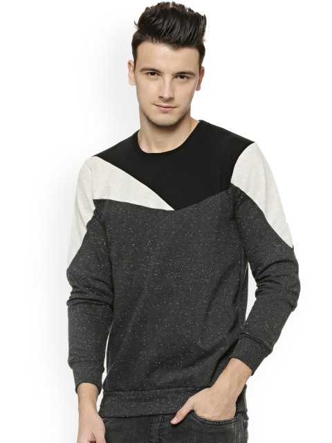 

Campus Sutra Men Charcoal Grey & Beige Colourblocked Sweatshirt