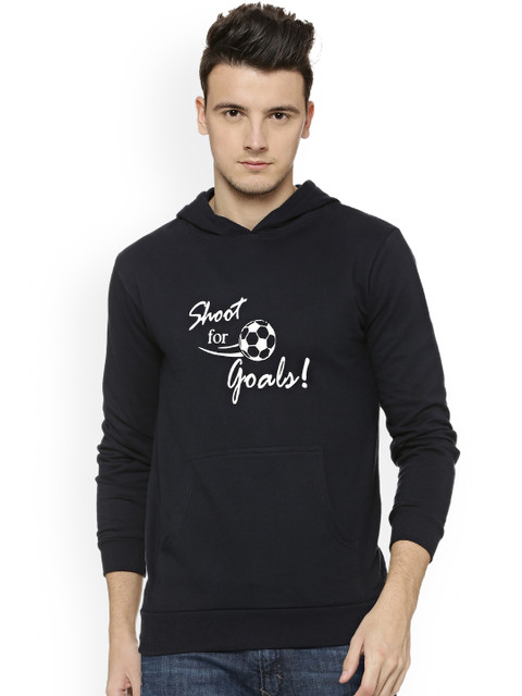 

Campus Sutra Men Navy Blue Printed Hooded Sweatshirt