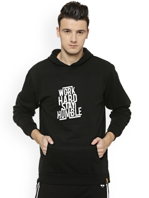 

Campus Sutra Men Black Printed Hooded Sweatshirt