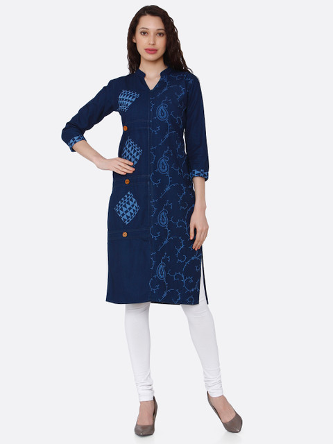 

RAISIN Women Navy Blue Printed Straight Kurta