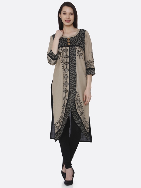 

RAISIN Women Beige & Black Printed A-Line Kurti