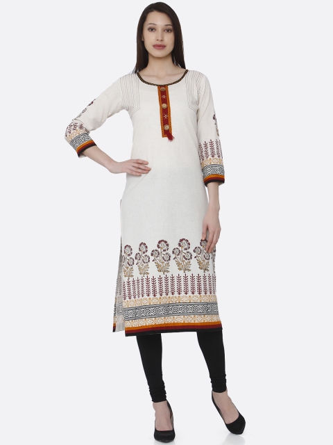 

RAISIN Women Off-White Printed Straight Kurta